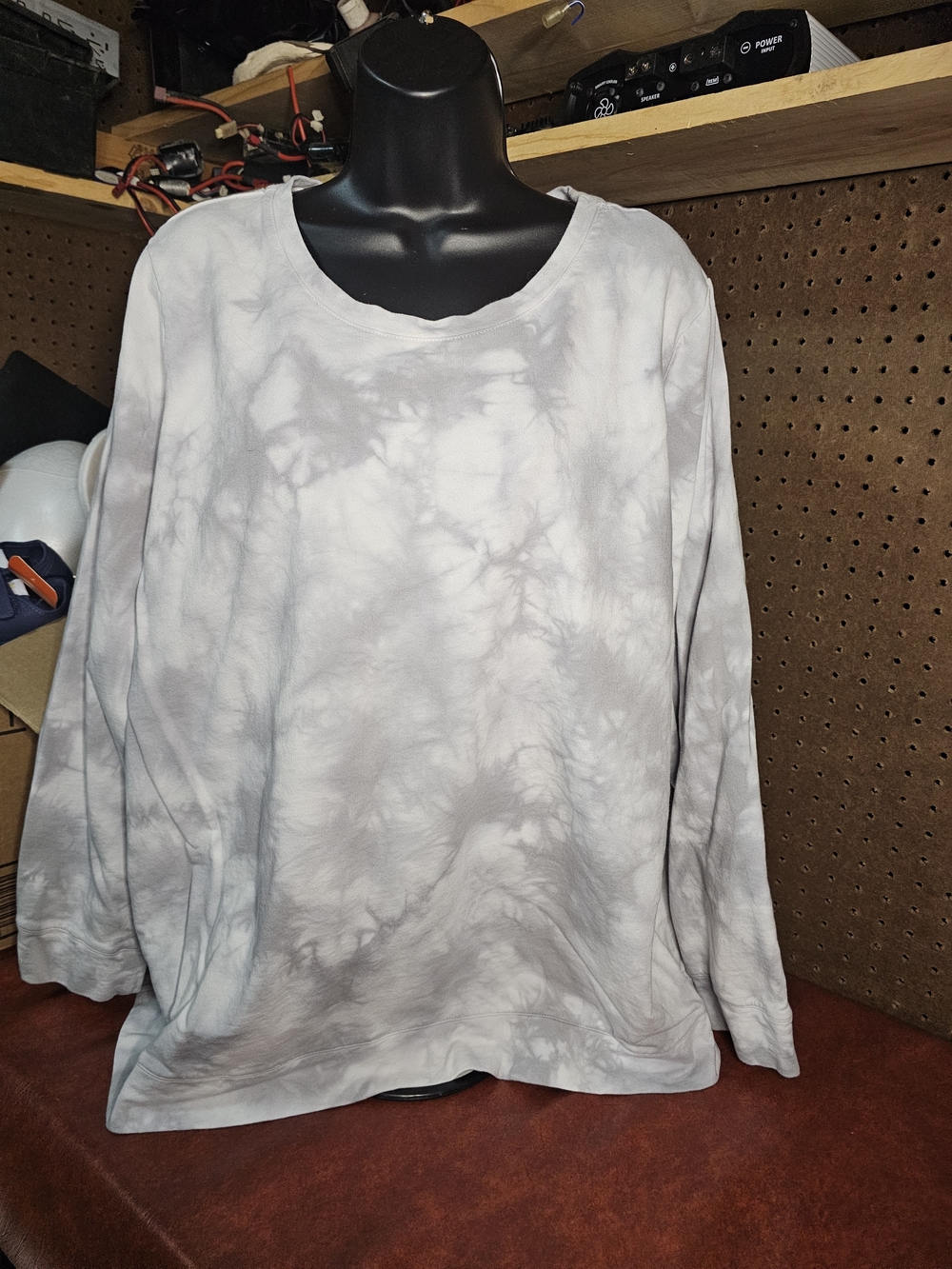 Denim & Co Womens Gray White Tie Dye Long Sleeve Sweatshirt Size 2X